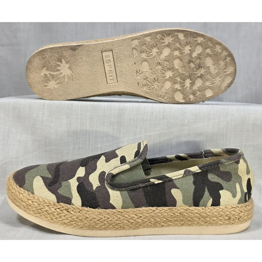 Esprit Womens Camo Slip On Sneakers Espadrille Jute Platform‎ Shoes Size 7